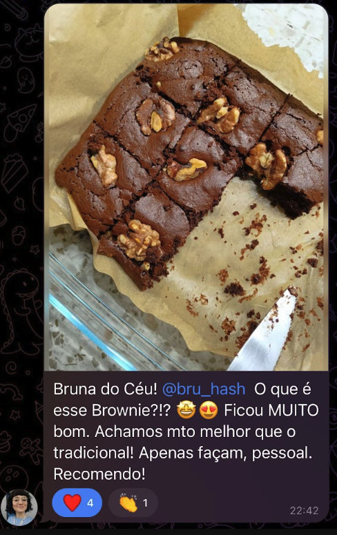 Depoimento — brownie elogiado pelas alunas